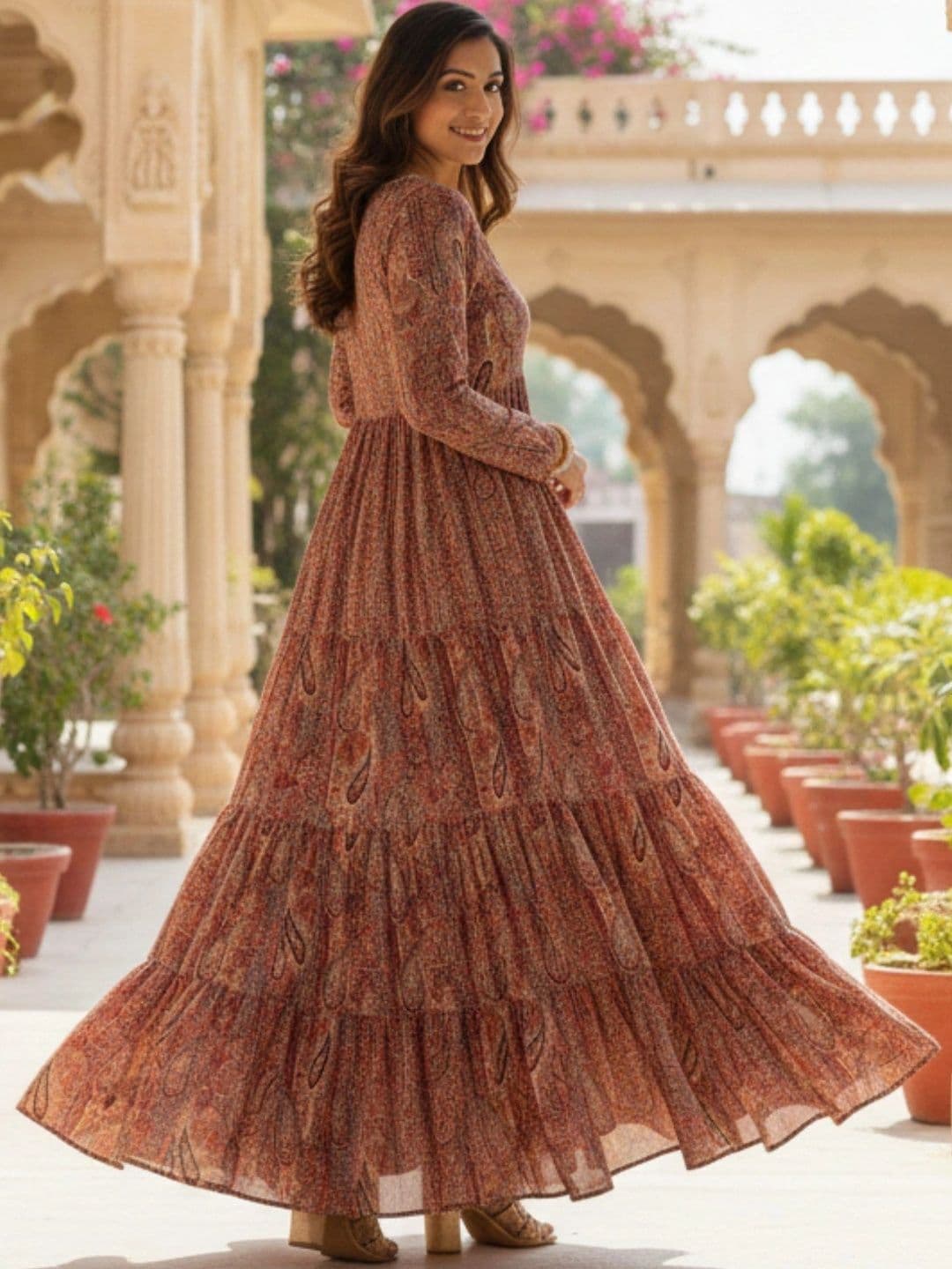 HERE&NOW Printed A-Line Flared Ethnic Dresses thumbnail 6