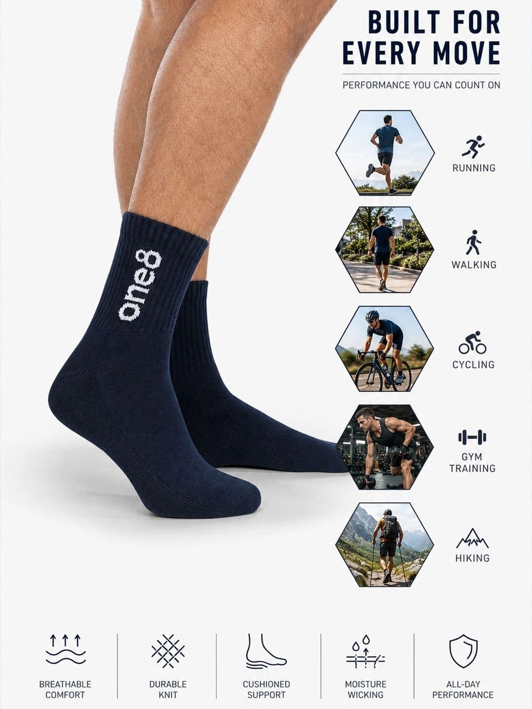 One8 Men Cotton Above Ankle Socks thumbnail 3