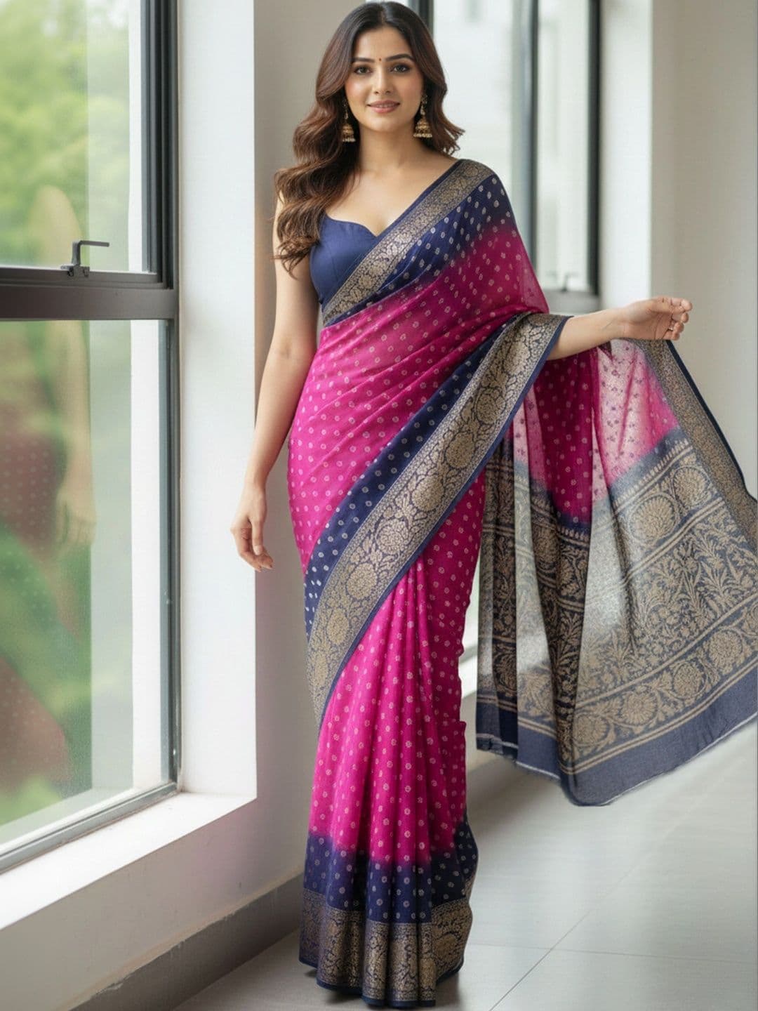 BOLOKA Bandhani Zari Art Silk Designer Banarasi Saree - view 1