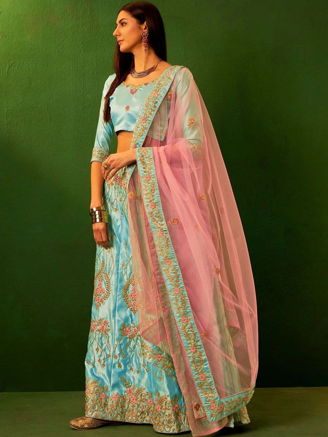 Anouk Rustic Embroidered Thread Work Semi-Stitched Lehenga & Blouse With Dupatta thumbnail 4