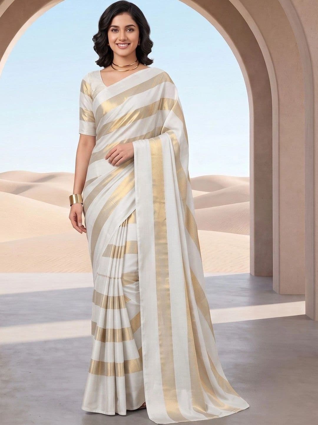 House of Vived Striped Silk Blend Designer Saree thumbnail 2