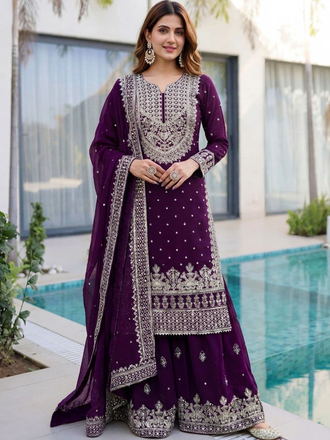 Anouk Women Ethnic Motifs Embroidered Regular Kurta with Sharara & With Dupatta - view 1