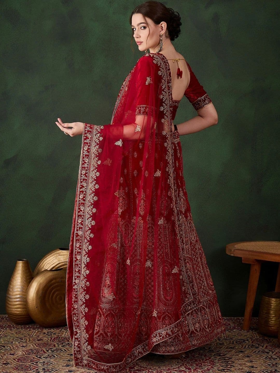 Anouk Rustic Embroidered Semi-Stitched Lehenga & Unstitched Blouse With Dupatta thumbnail 6
