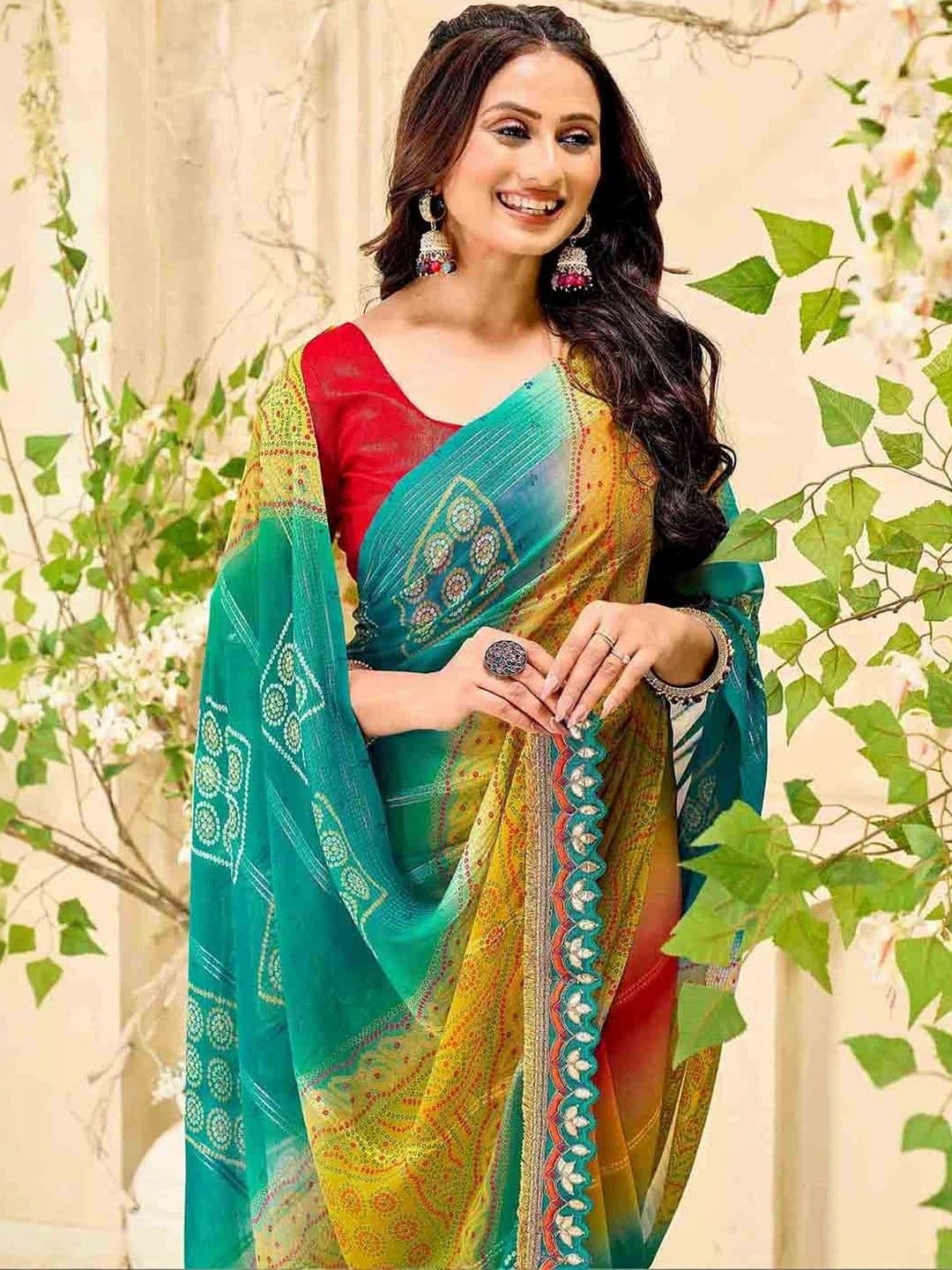 SANISA Bandhani Pure Georgette Saree thumbnail 3