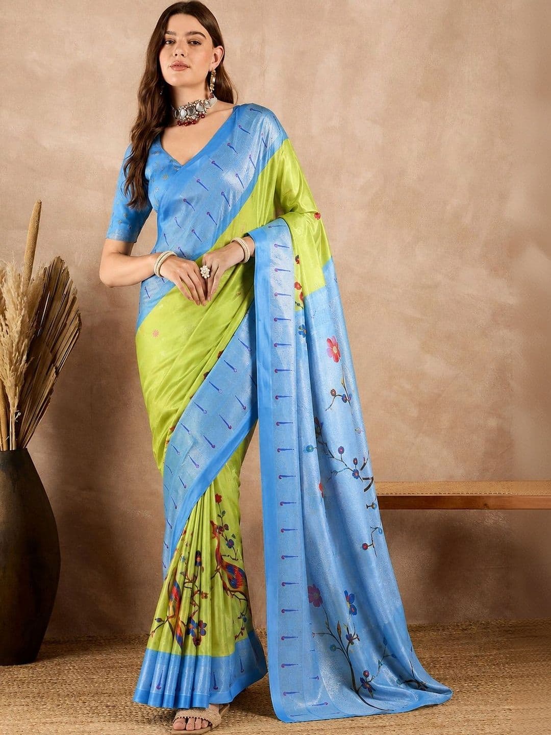SANJANA  SILK SANJANA SILK Floral Silk Blend Chanderi Saree - view 1