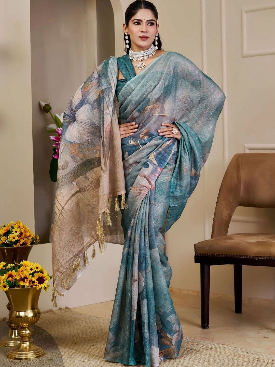 SAIYAMORI Floral Pure Cotton Saree - view 1