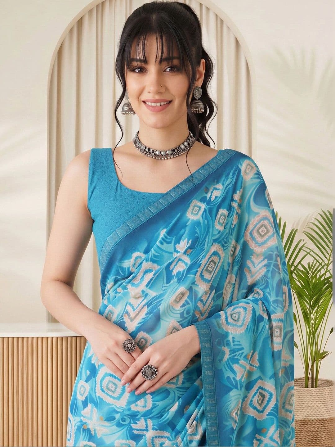 Sangria Batik Sequinned Pure Georgette Designer Saree thumbnail 5