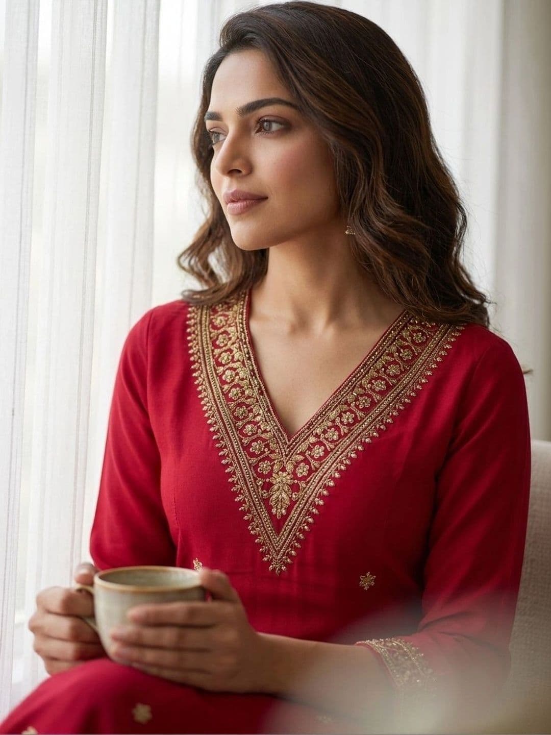 Orriya Women Ethnic Motifs Embroidered Regular Thread Work Kurta with Trousers & With Dupatta thumbnail 3
