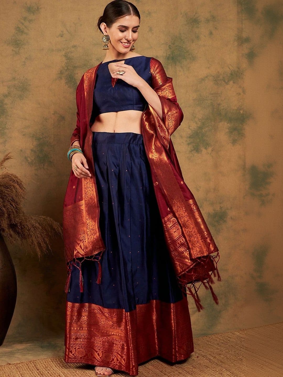 Anouk Rustic Embellished Semi-Stitched Lehenga & Unstitched Blouse With Dupatta - view 1