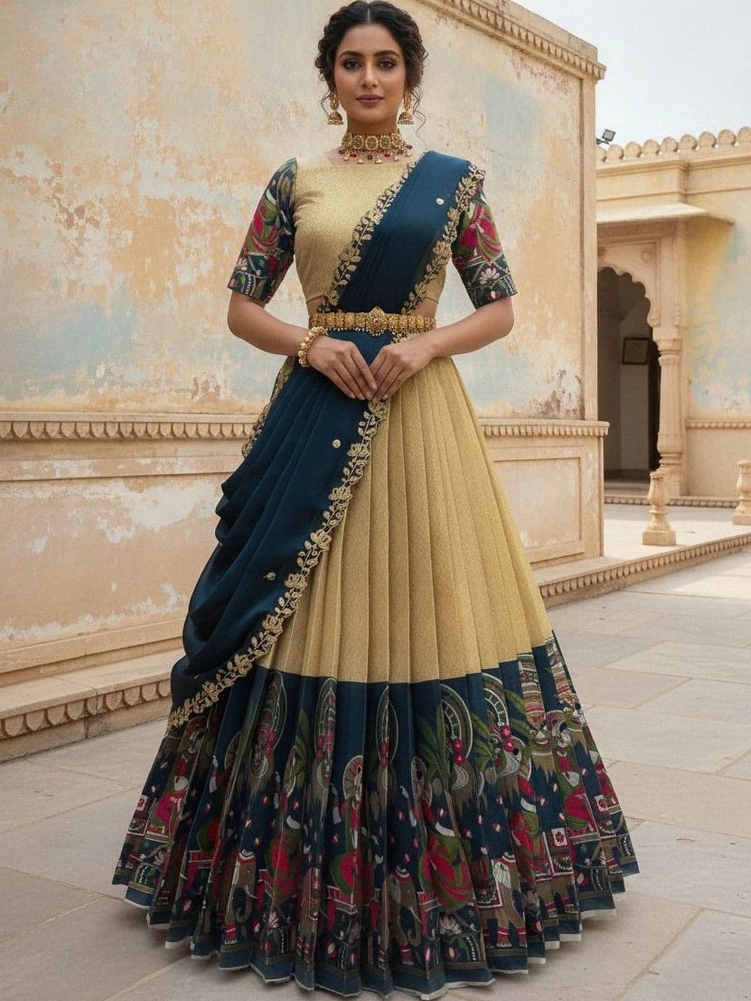 Fabcartz Sequinned Unstitched Lehenga & Blouse With Dupatta - view 1