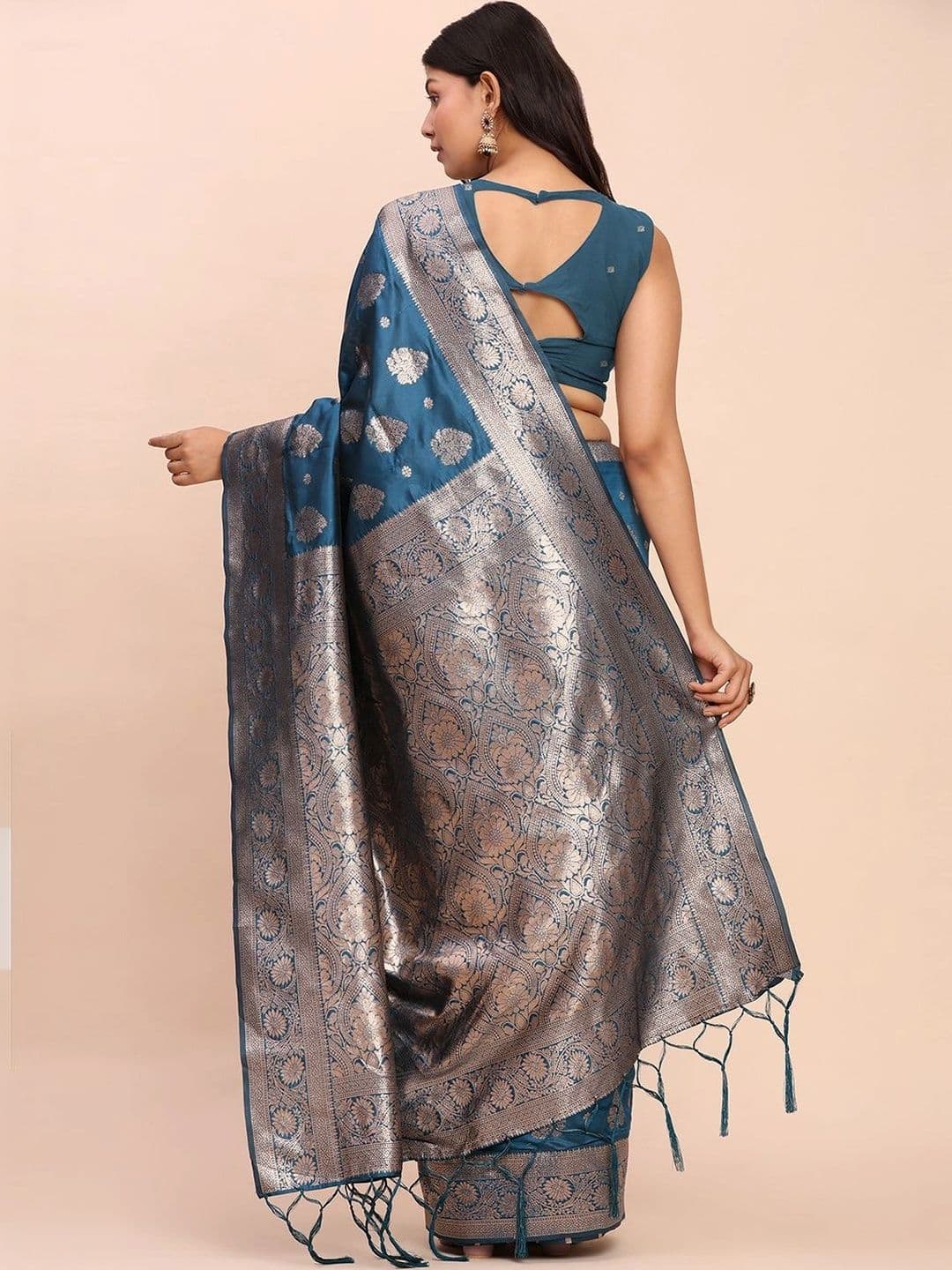 Mitera Woven Design Zari Silk Blend Banarasi Saree thumbnail 5