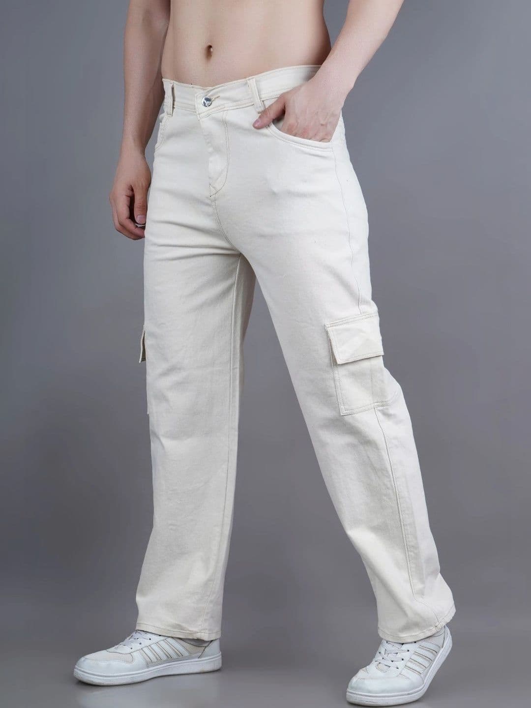 HERE&NOW Men's Mid-Rise Cargo Relaxed Straight Leg Jeans - view 1
