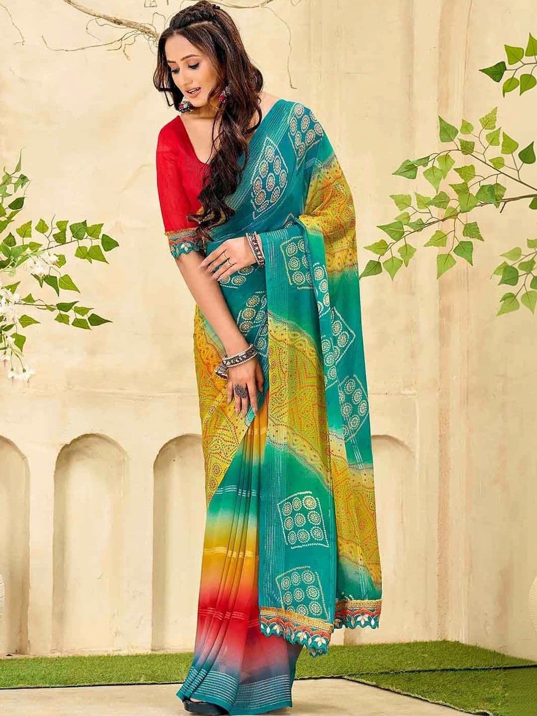 SANISA Bandhani Pure Georgette Saree - view 1