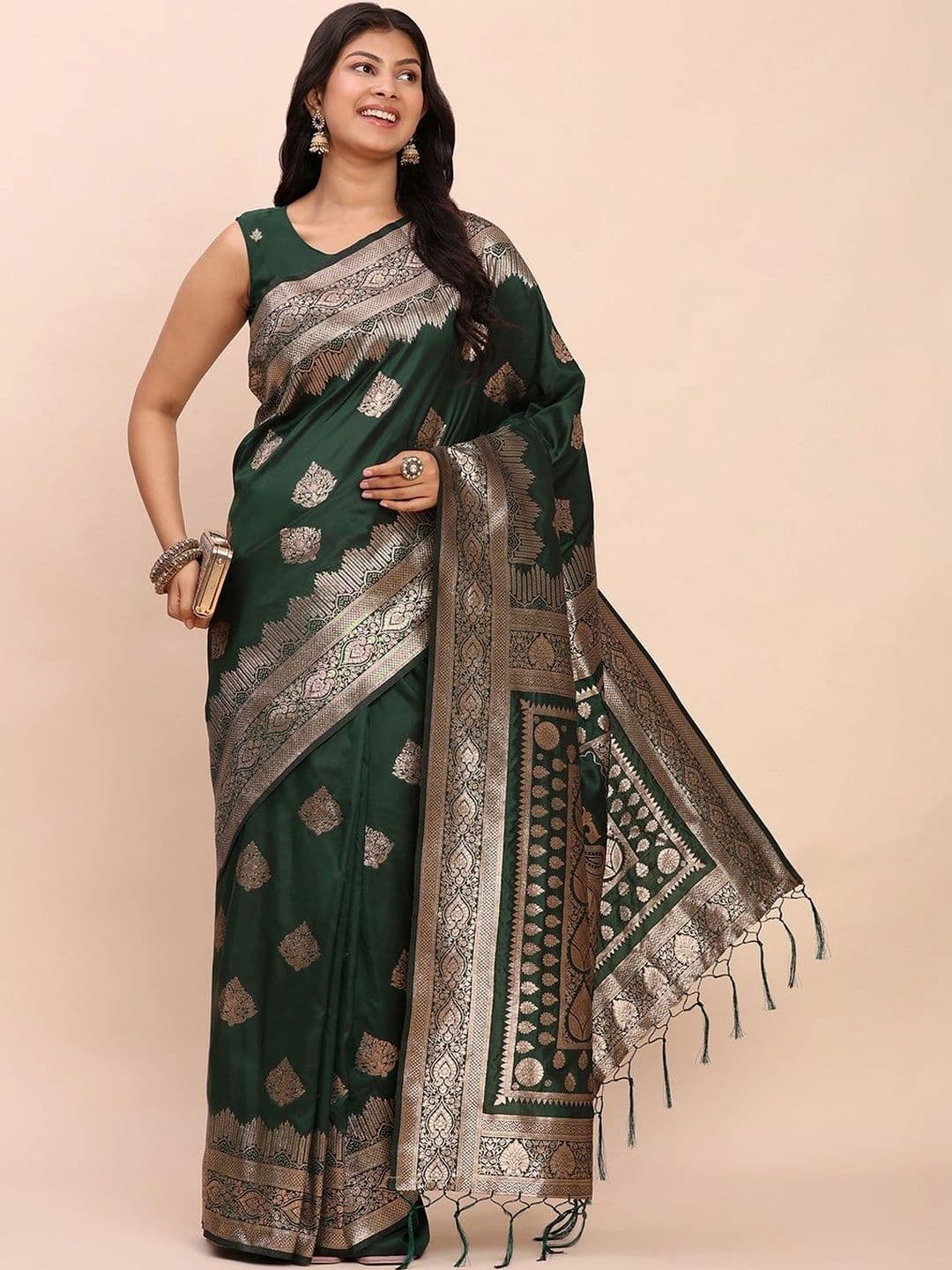 Mitera Woven Design Zari Silk Blend Banarasi Saree thumbnail 5