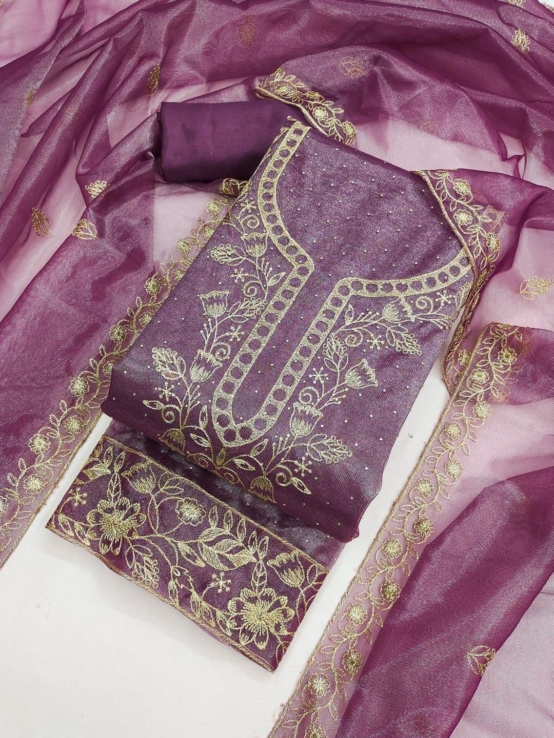 TAVAS Embroidered Organza Unstitched Dress Material thumbnail 2