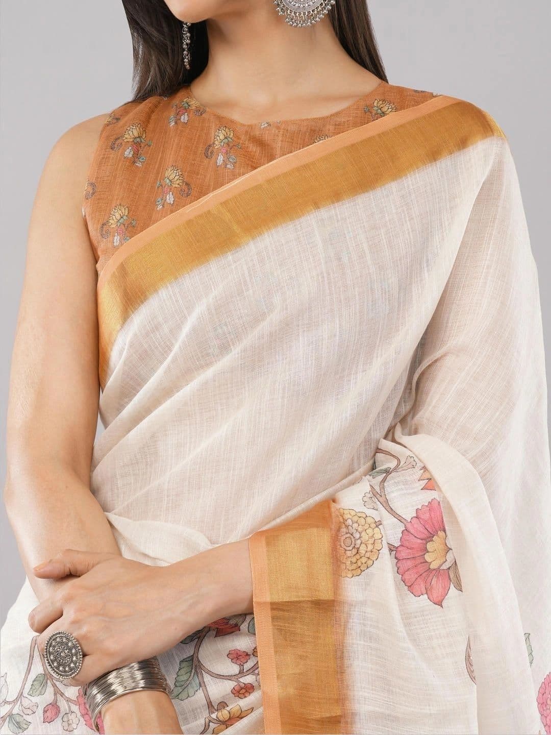 SAMANTHA Kalamkari Printed Linen Saree thumbnail 5
