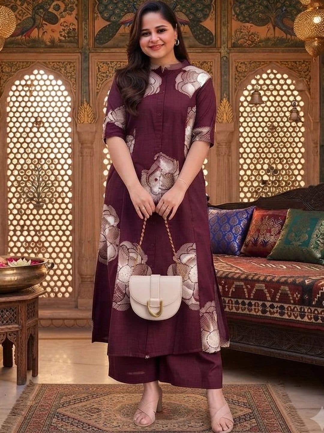 Subh LAXMI Women Floral Printed Regular Pure Cotton Kurta with Palazzos - view 1