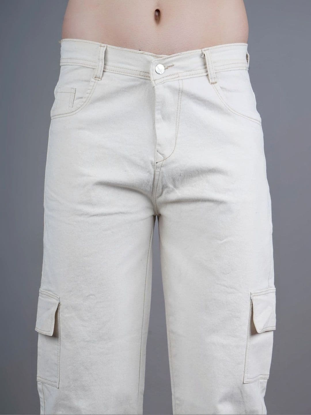 HERE&NOW Men's Beige Mid-Rise Cargo Relaxed Straight Jeans thumbnail 3