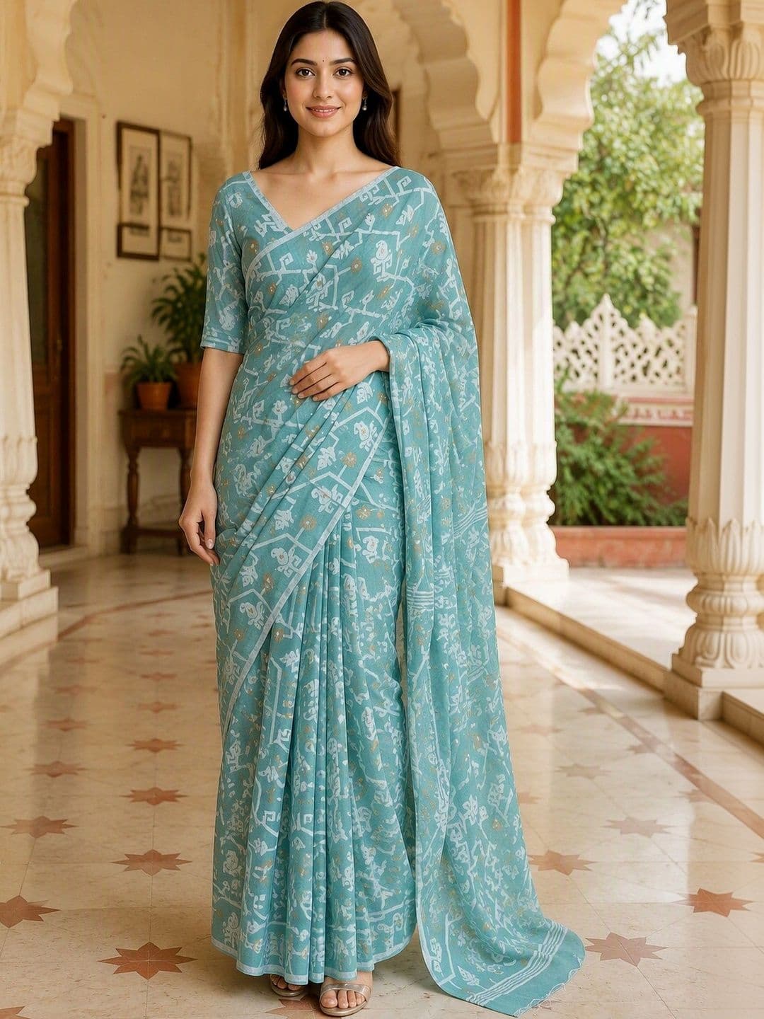 Saatika Women Cotton Blend Saree thumbnail 5