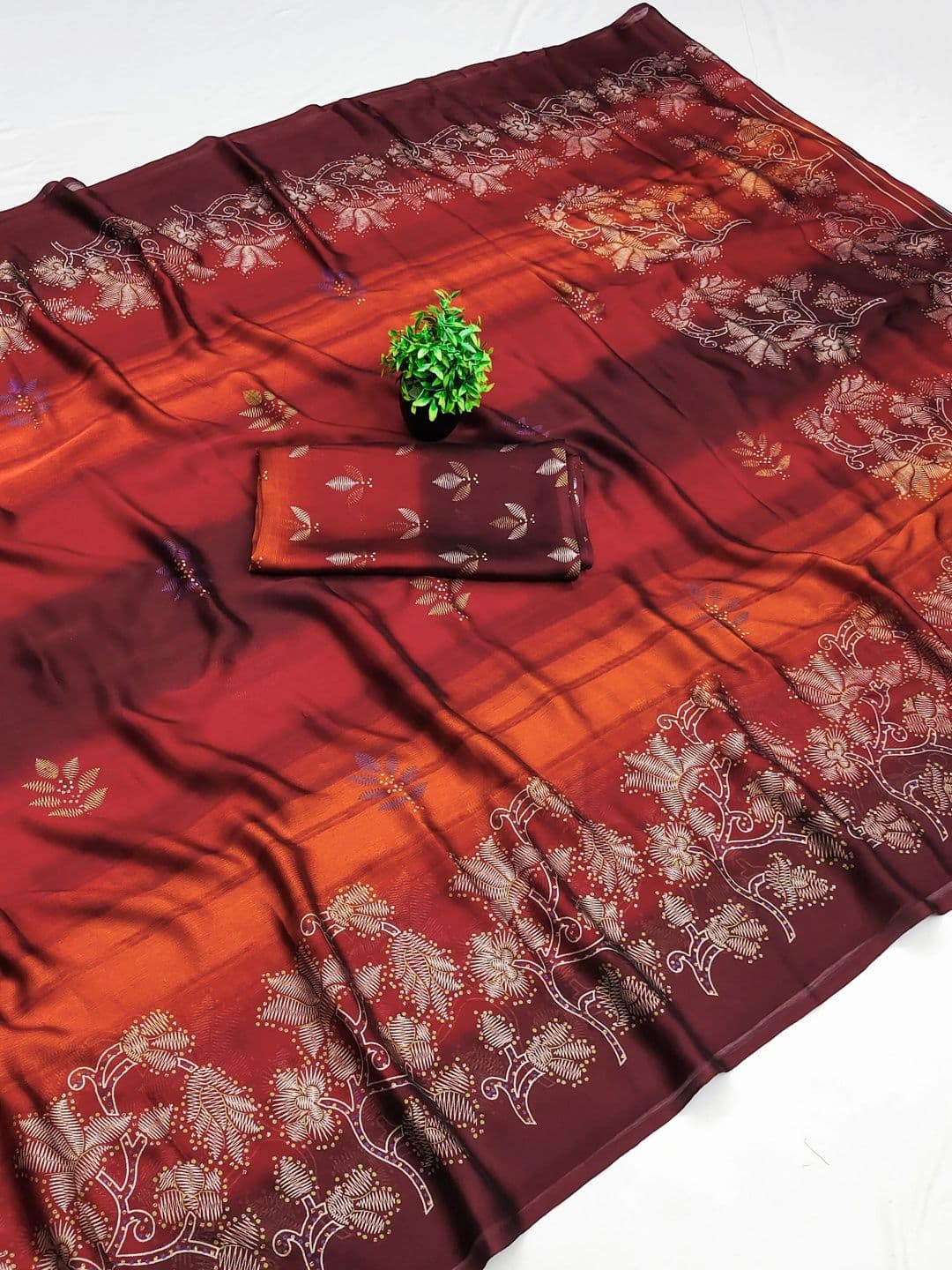 BOLOKA Floral Embroidered Poly Georgette Designer Saree thumbnail 3