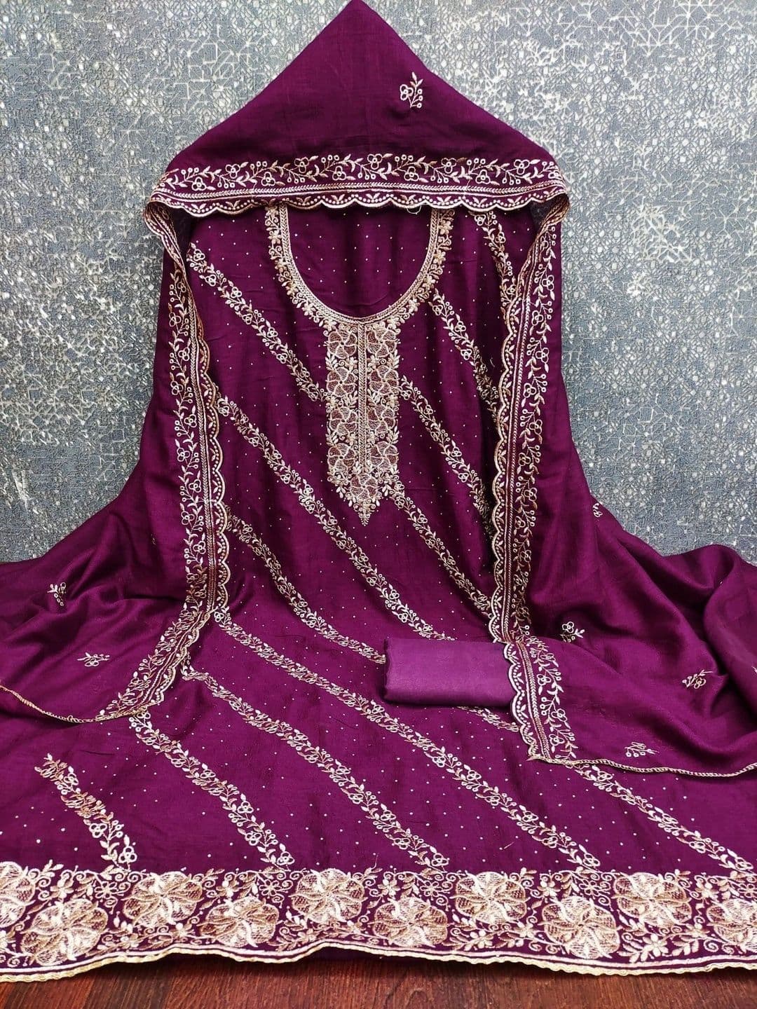 TAVAS Embroidered Pure Cotton Unstitched Dress Material - view 1