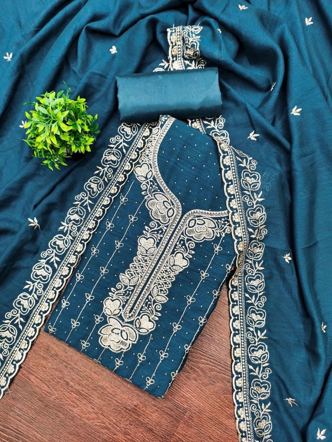 TAVAS Embroidered Pure Cotton Unstitched Dress Material - view 1