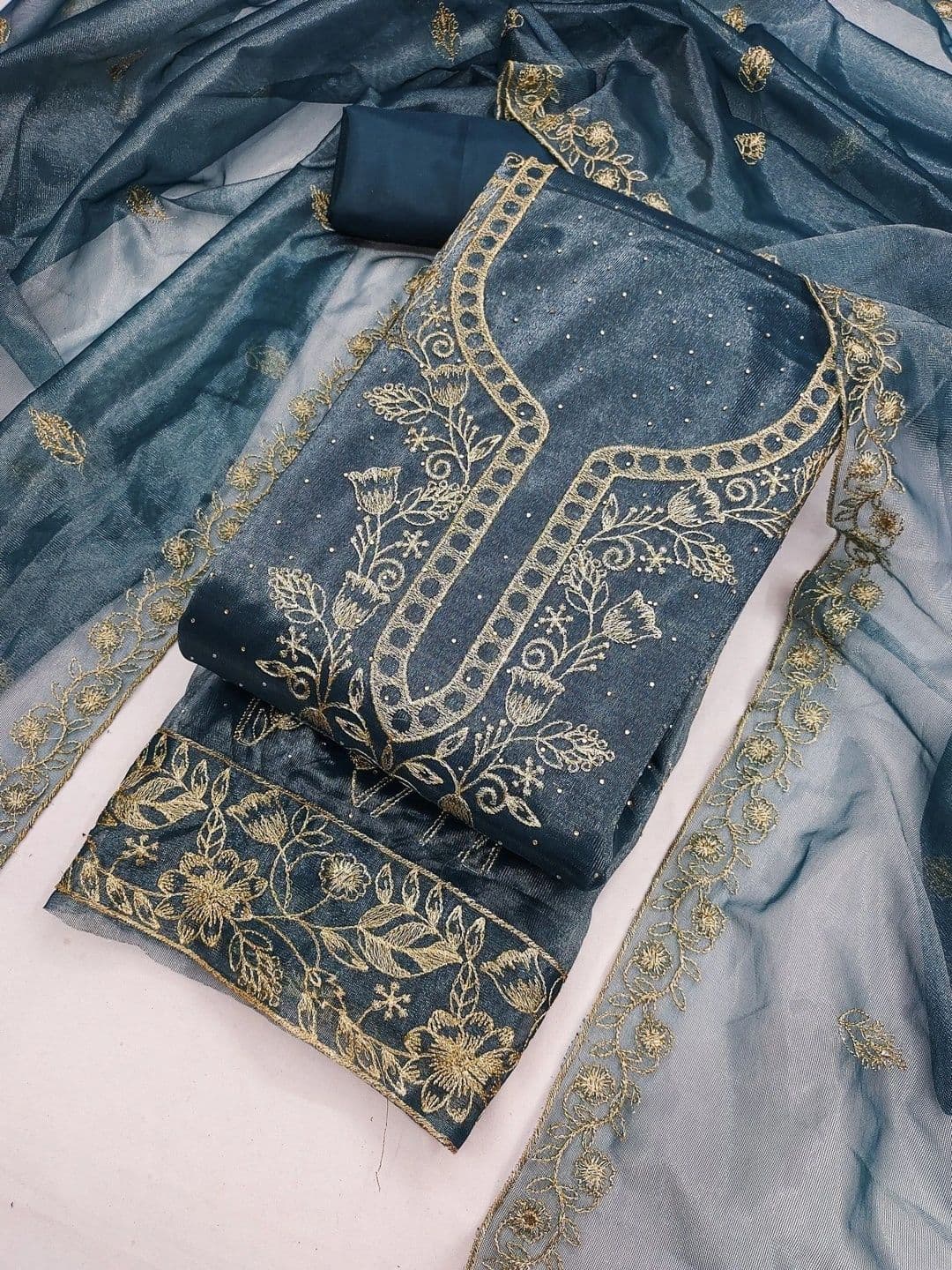 TAVAS Embroidered Organza Unstitched Dress Material thumbnail 4