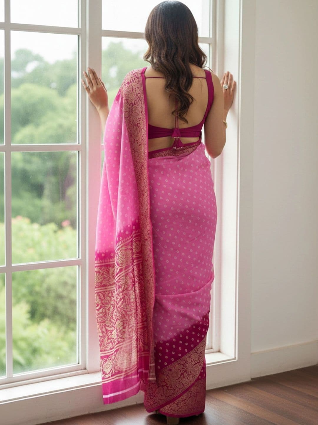 BOLOKA Bandhani Zari Art Silk Designer Banarasi Saree thumbnail 5