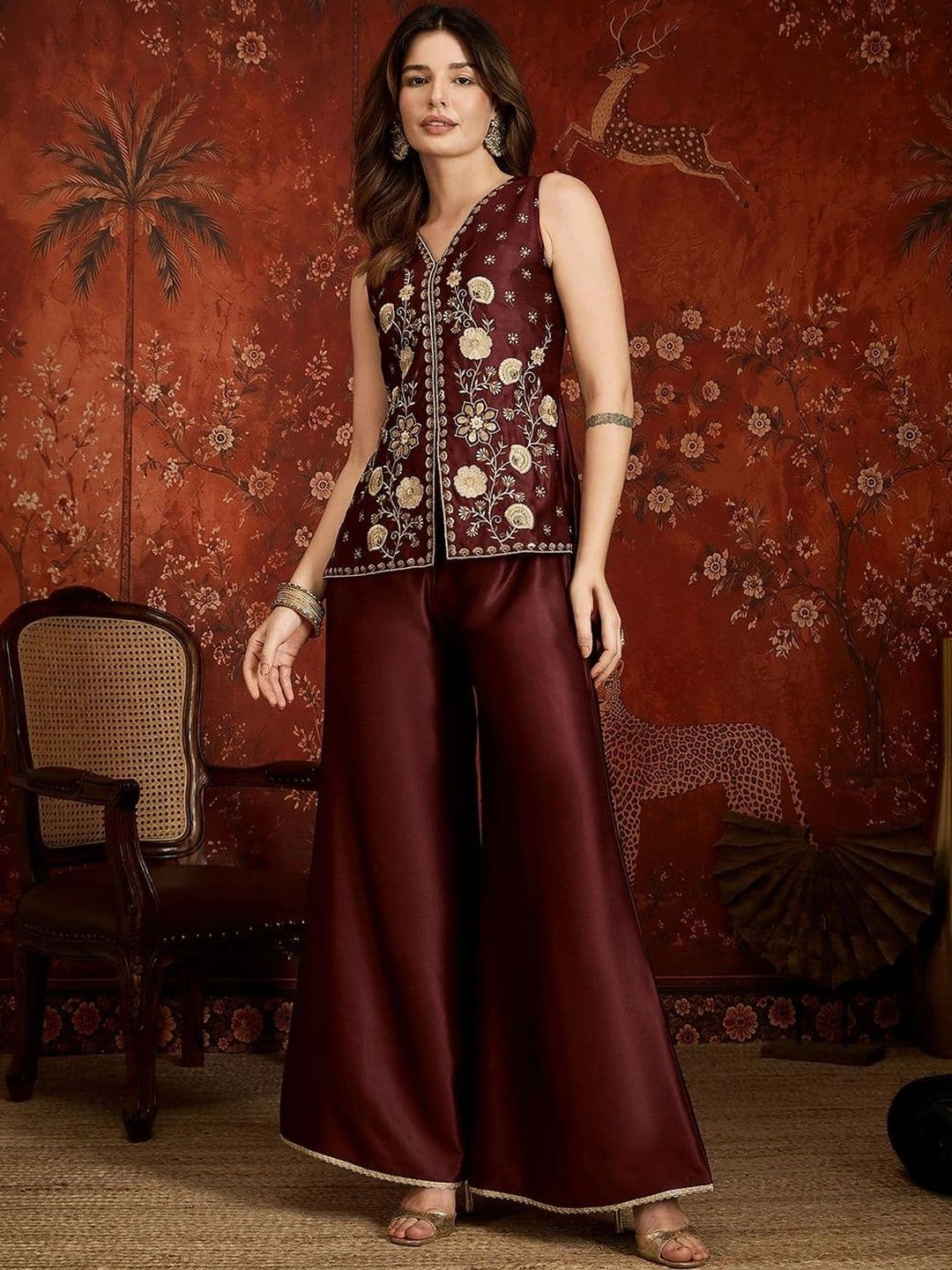 House of Pataudi Embroidered Top with Palazzos - view 1