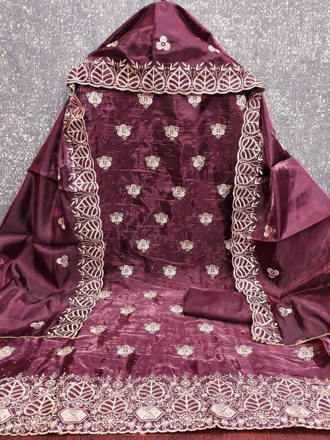TAVAS Embroidered Pure Silk Unstitched Dress Material thumbnail 5