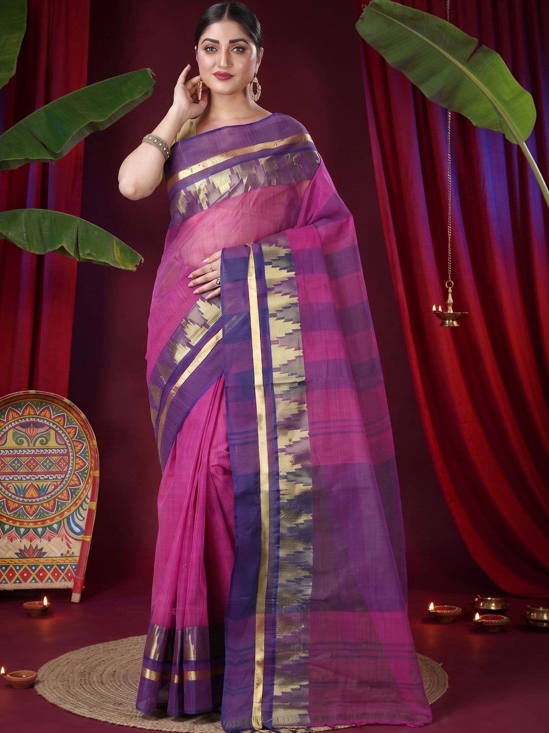 GitAsit Woven Design Zari Pure Cotton Handloom Taant Saree thumbnail 3