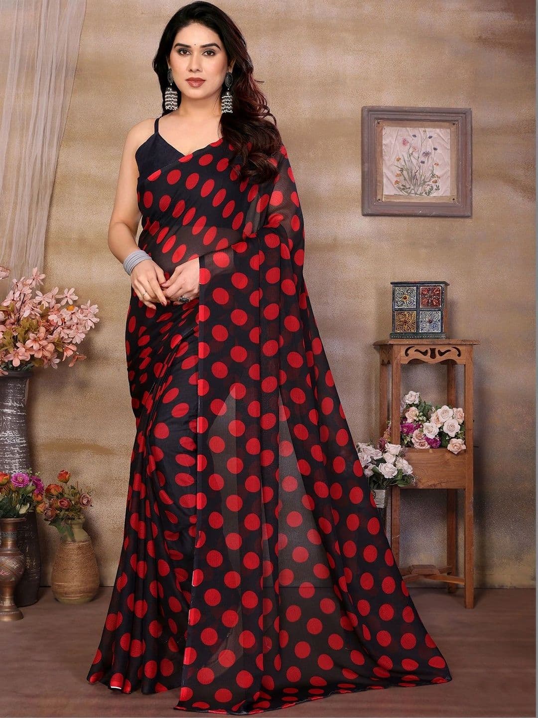 NIRVAAN Polka Dot Pure Georgette Saree - view 1
