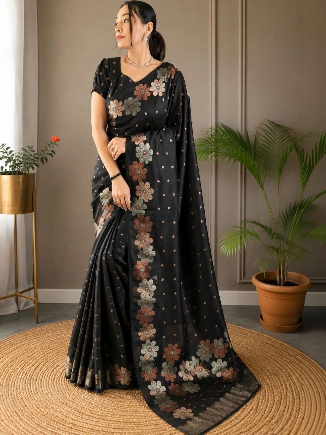 Amar fashion Floral Silk Cotton Designer Banarasi Saree - view 1