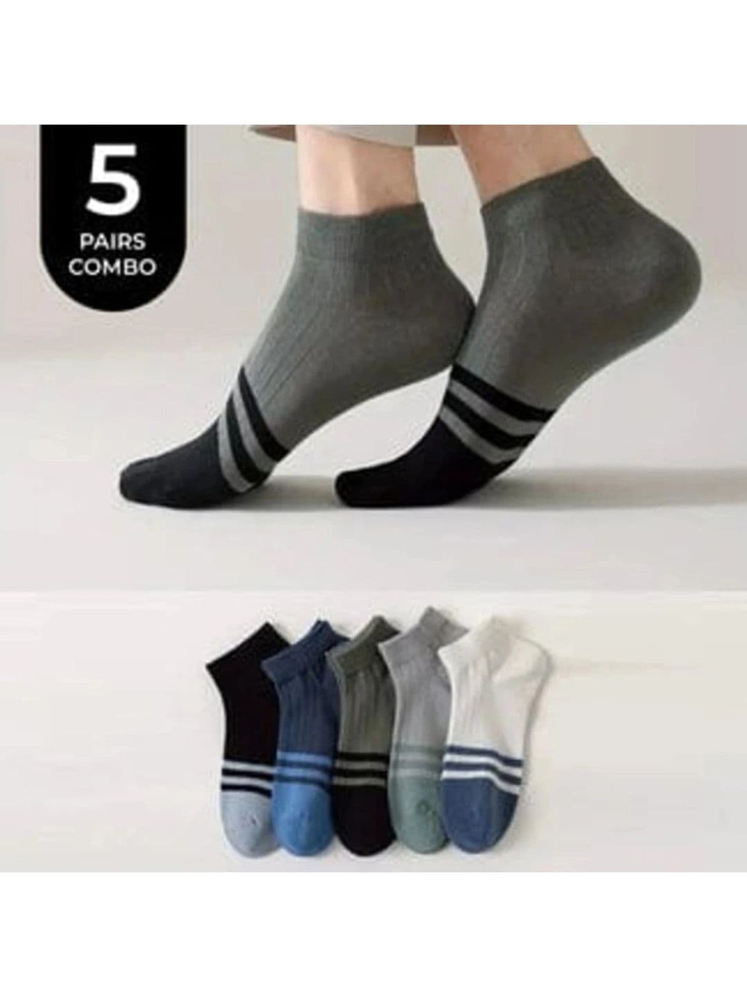 DJN CREATION Unisex Pack of 7 Cotton Blend Striped Ankle Length Socks - view 1