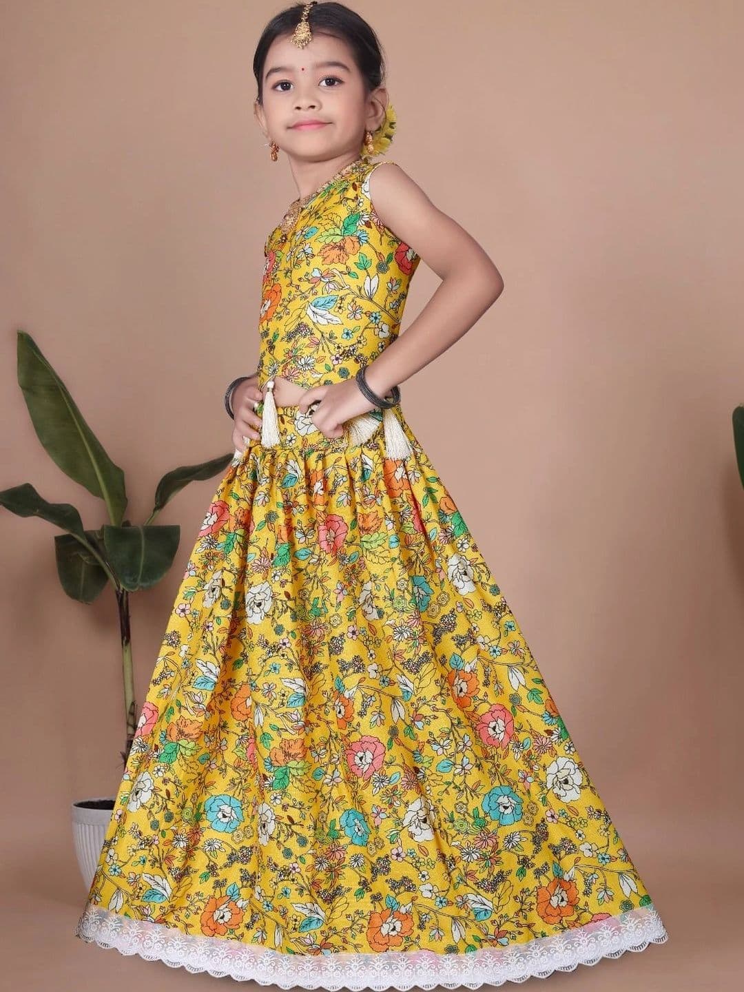 Tiny Twirls Girls Printed Ready to Wear Lehenga & thumbnail 3