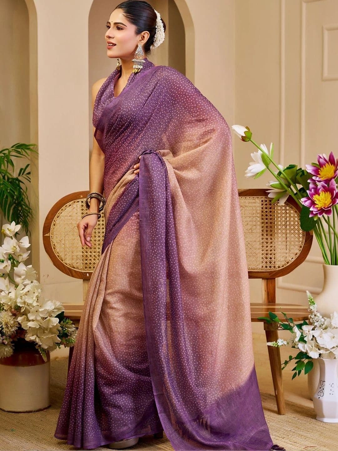 ZAMUNA Ombre Tissue Designer Bhagalpuri Saree thumbnail 2
