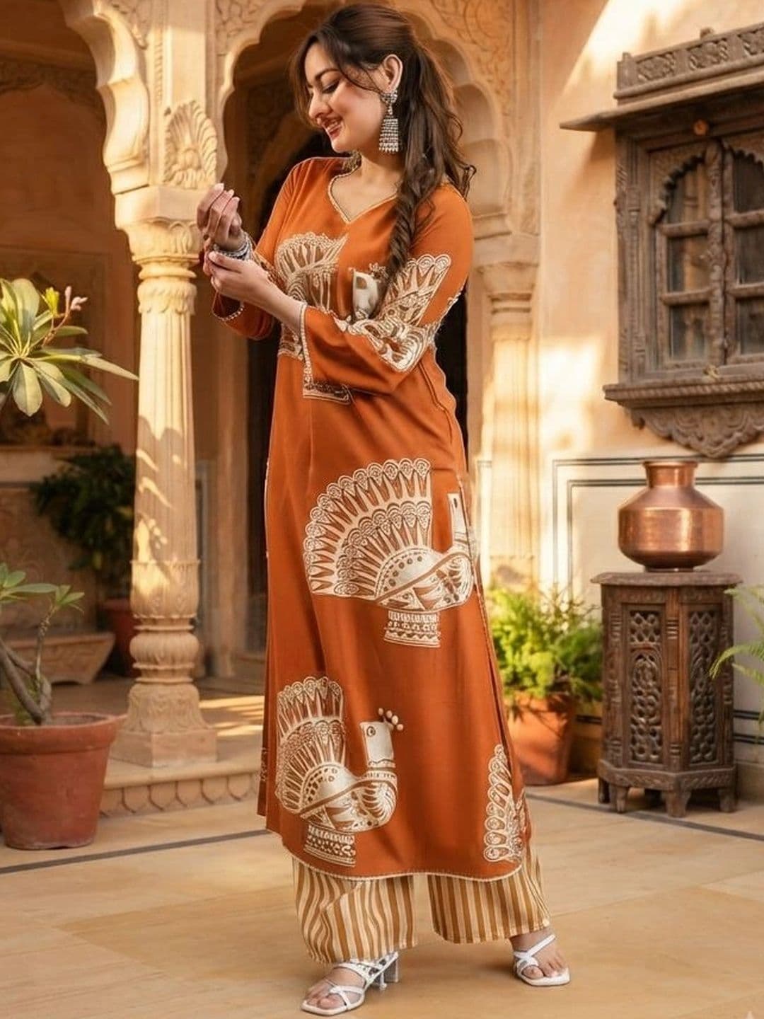 Parth Fab Women Ethnic Motifs Printed Regular Pure Cotton Kurta with Palazzos thumbnail 4
