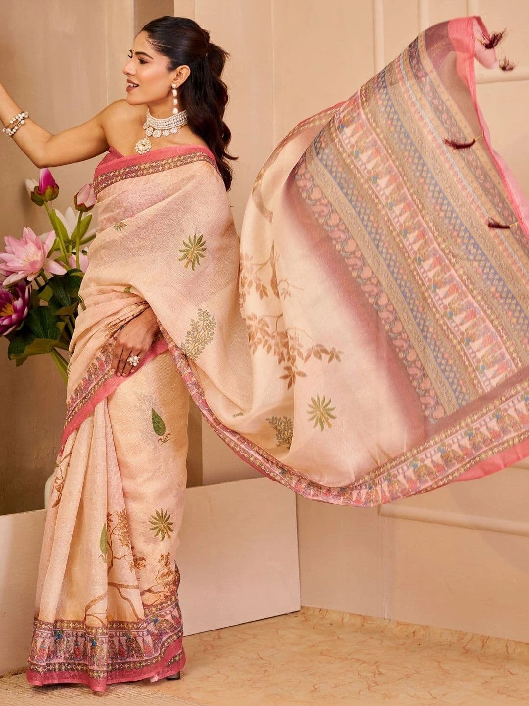 ZAMUNA Floral Tissue Designer Bhagalpuri Saree thumbnail 6