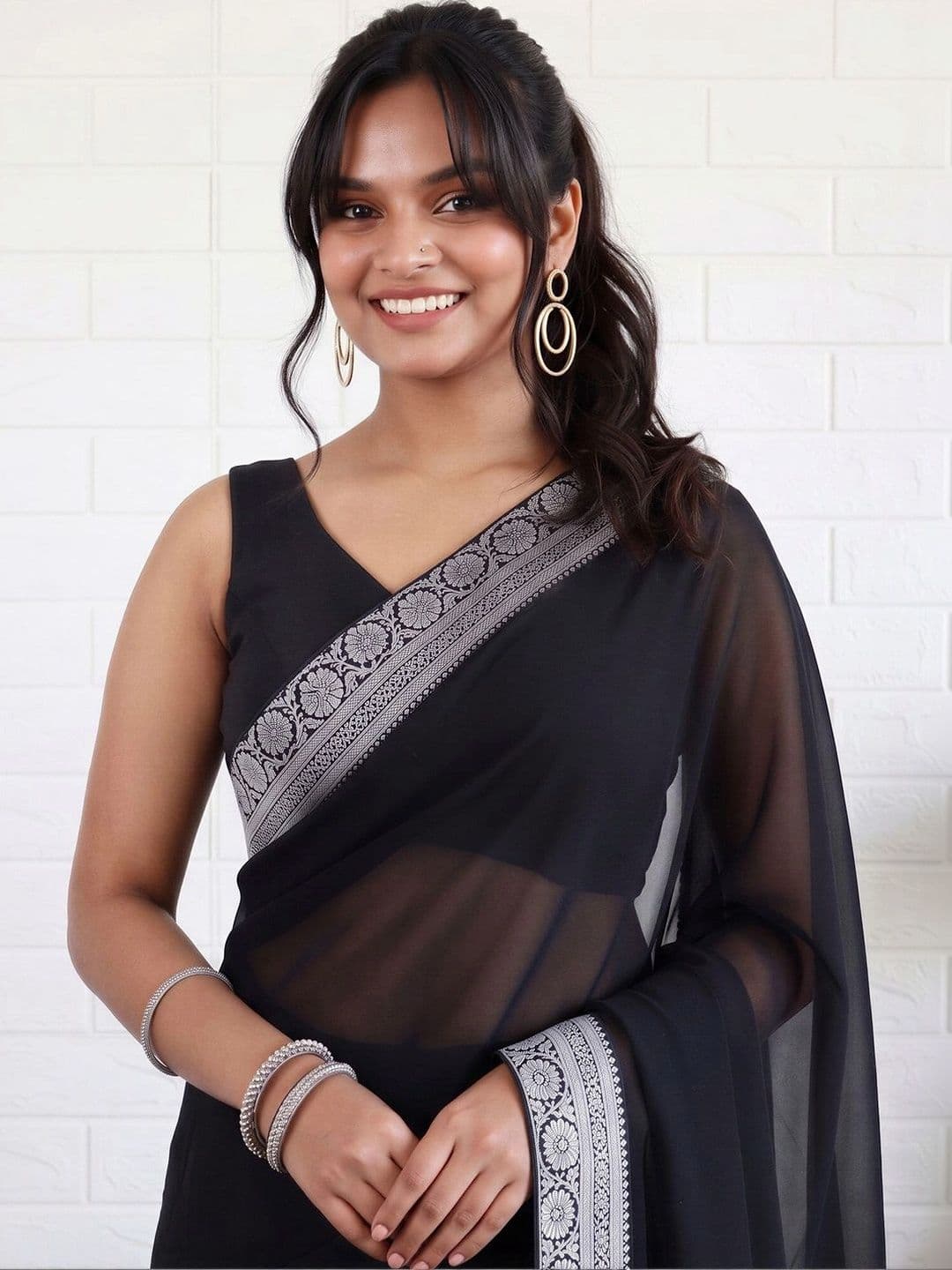 Anouk Pure Georgette Designer Saree thumbnail 2