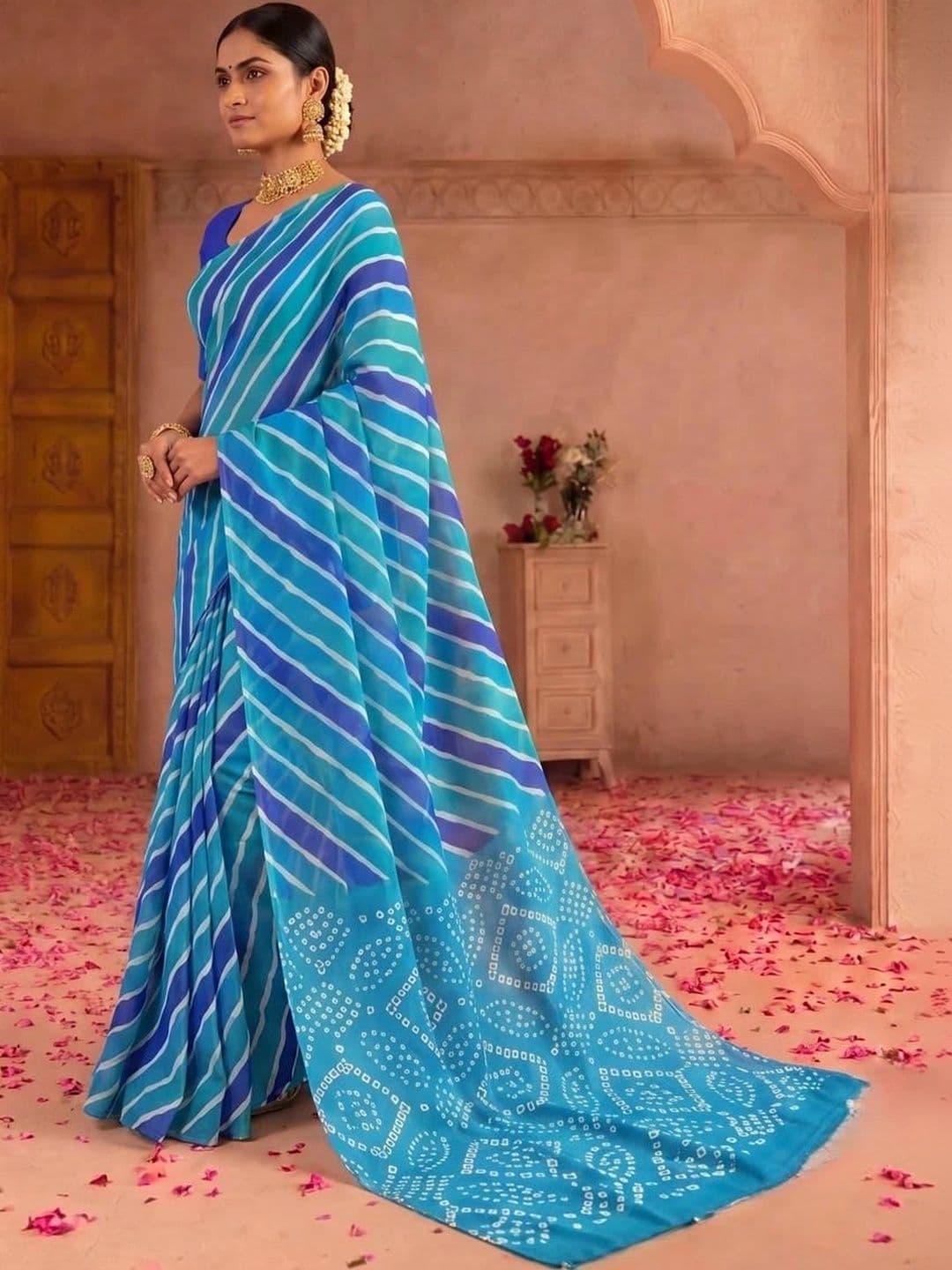 SAMANTHA Leheriya Poly Georgette Leheriya Saree thumbnail 2