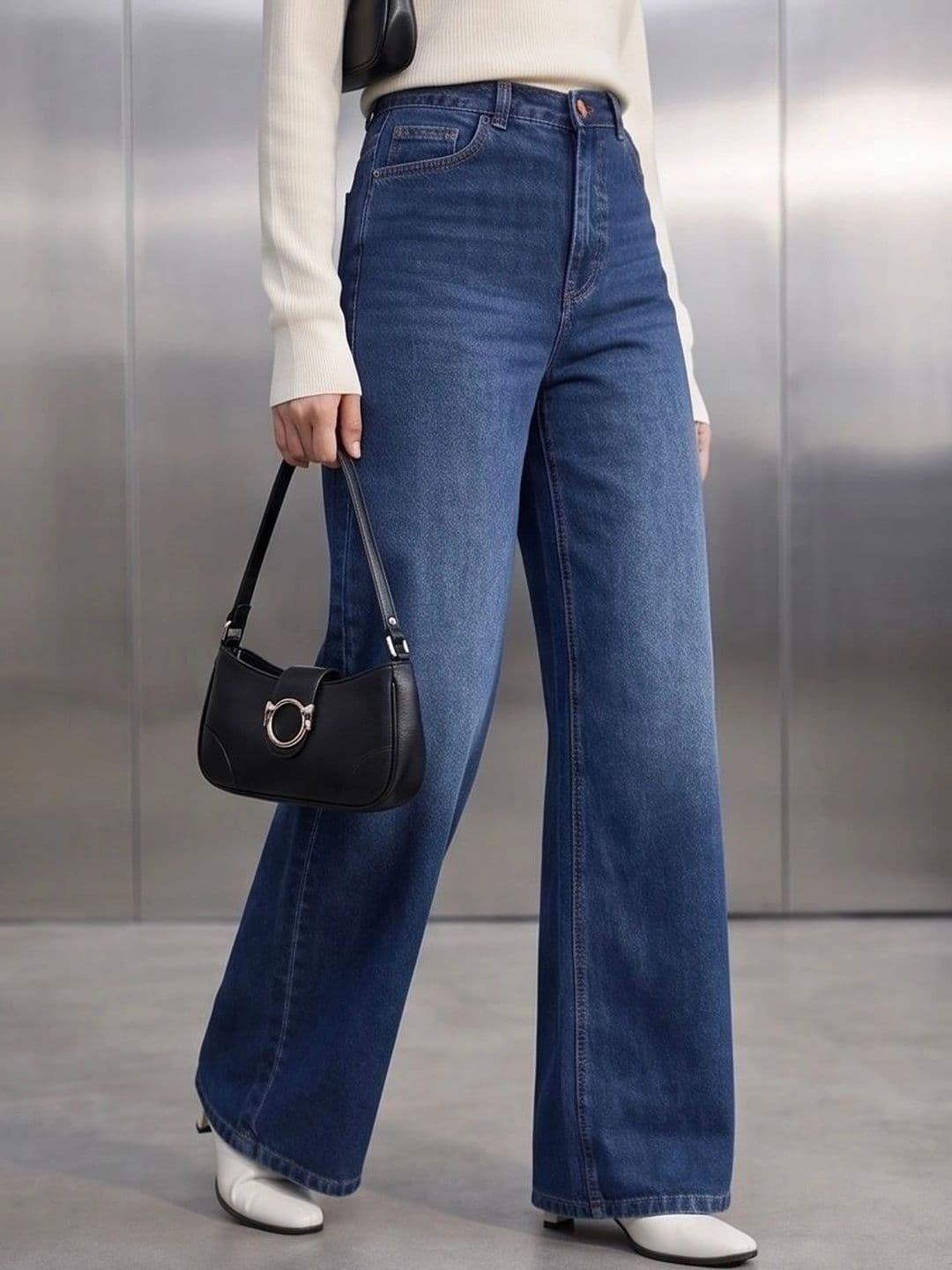 Shrutika Women Original Wide Leg High-Rise Light Fade Stretchable Jeans thumbnail 3