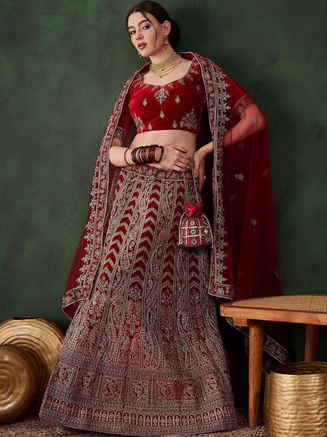 Anouk Rustic Embroidered Semi-Stitched Lehenga & Unstitched Blouse With Dupatta thumbnail 7