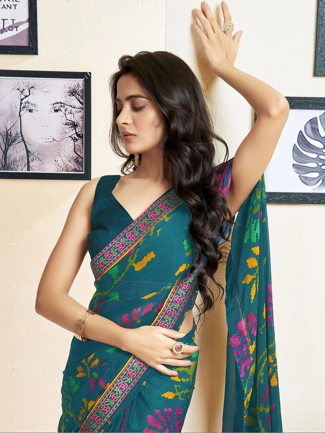 SANISA Floral Pure Chiffon Saree thumbnail 3