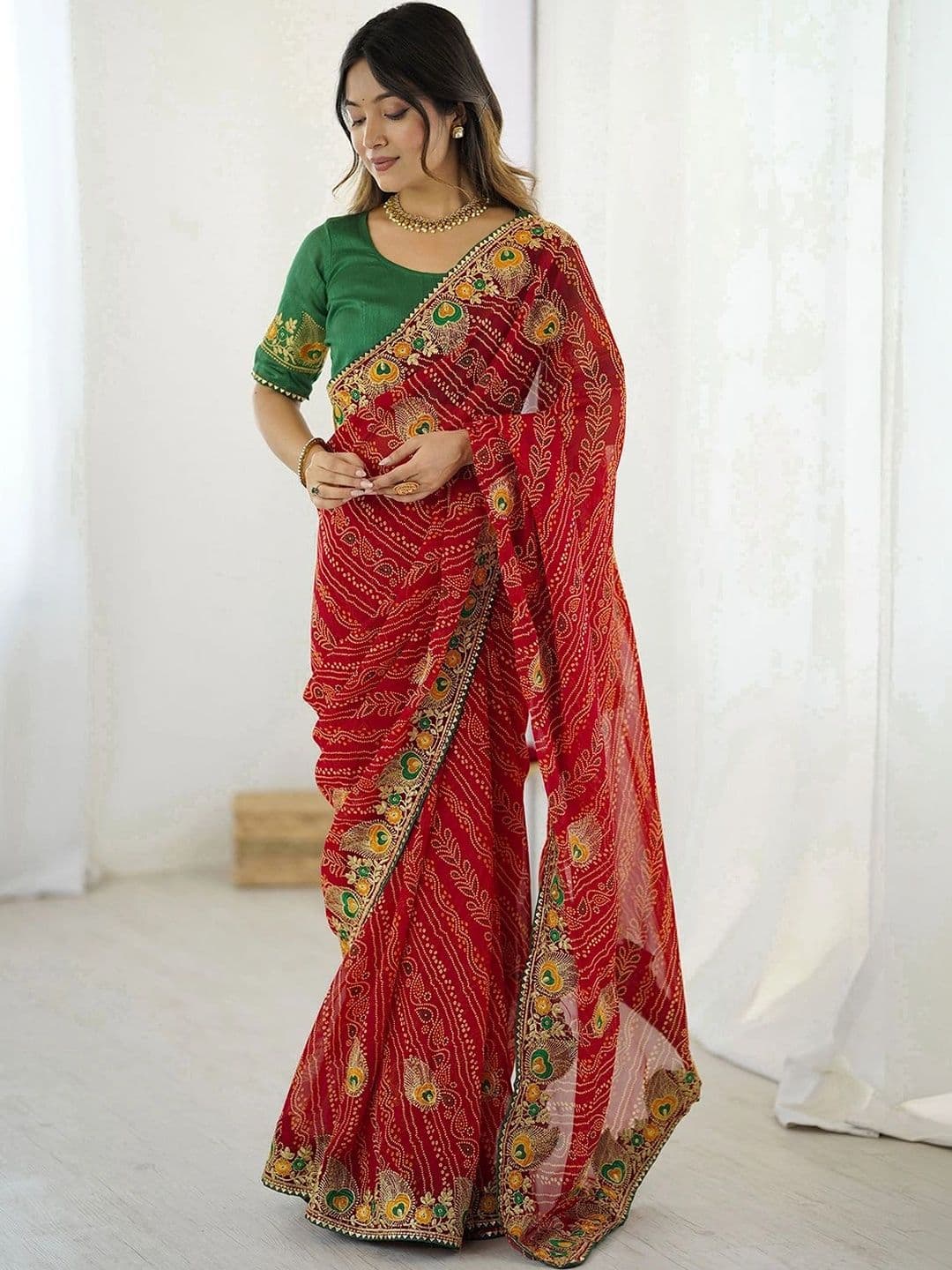 SANISA Bandhani Embroidered Pure Georgette Saree - view 1