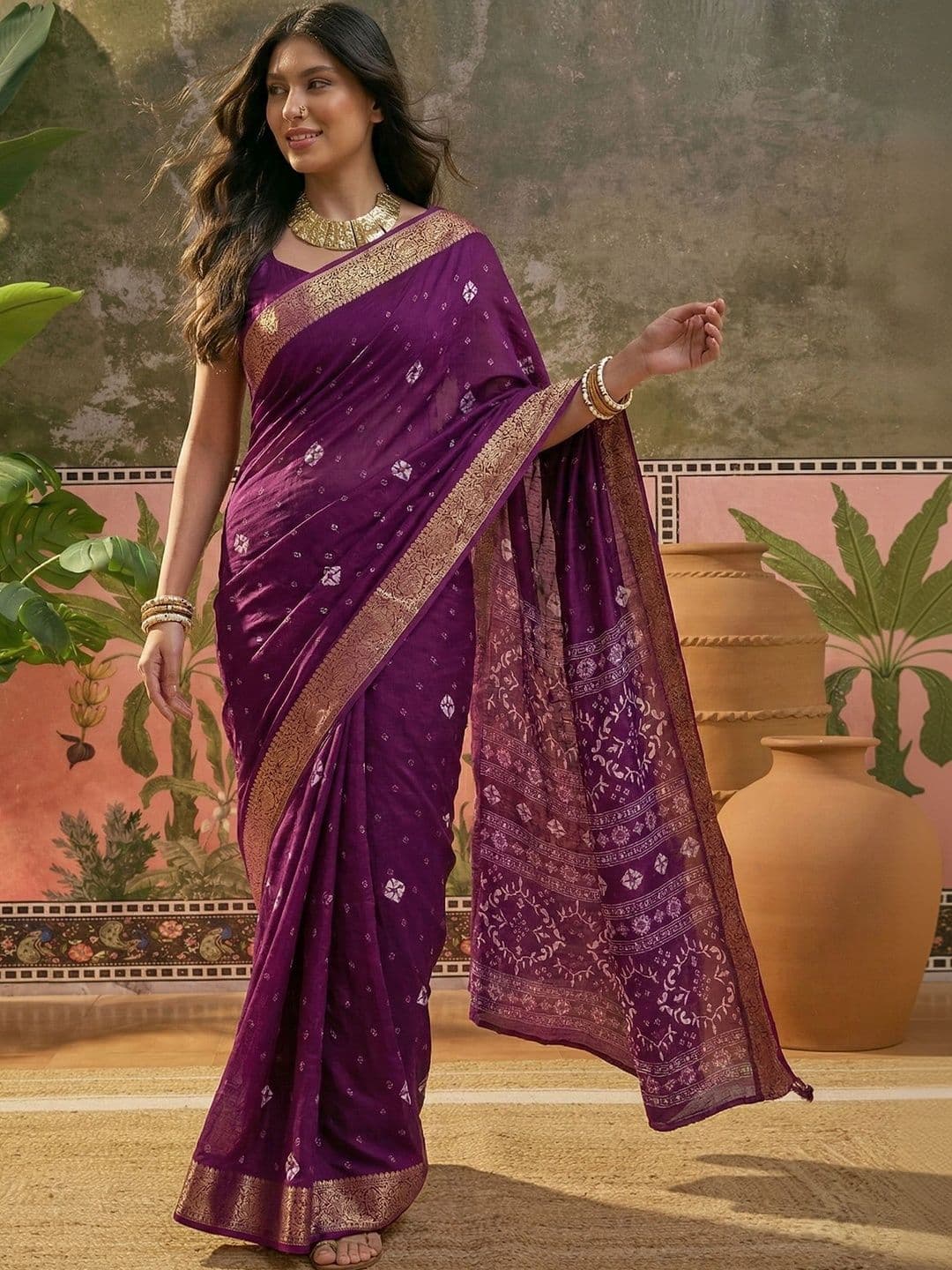 BOLOKA Zari Art Silk Designer Bandhani Saree - view 1