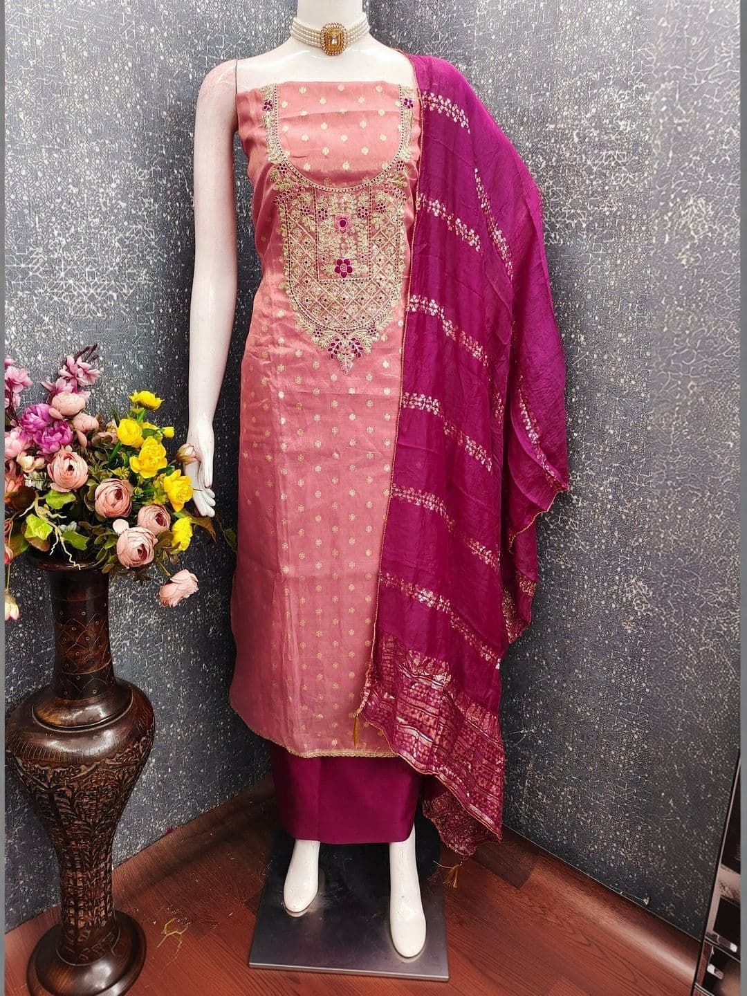 TAVAS Embroidered Unstitched Dress Material - view 1