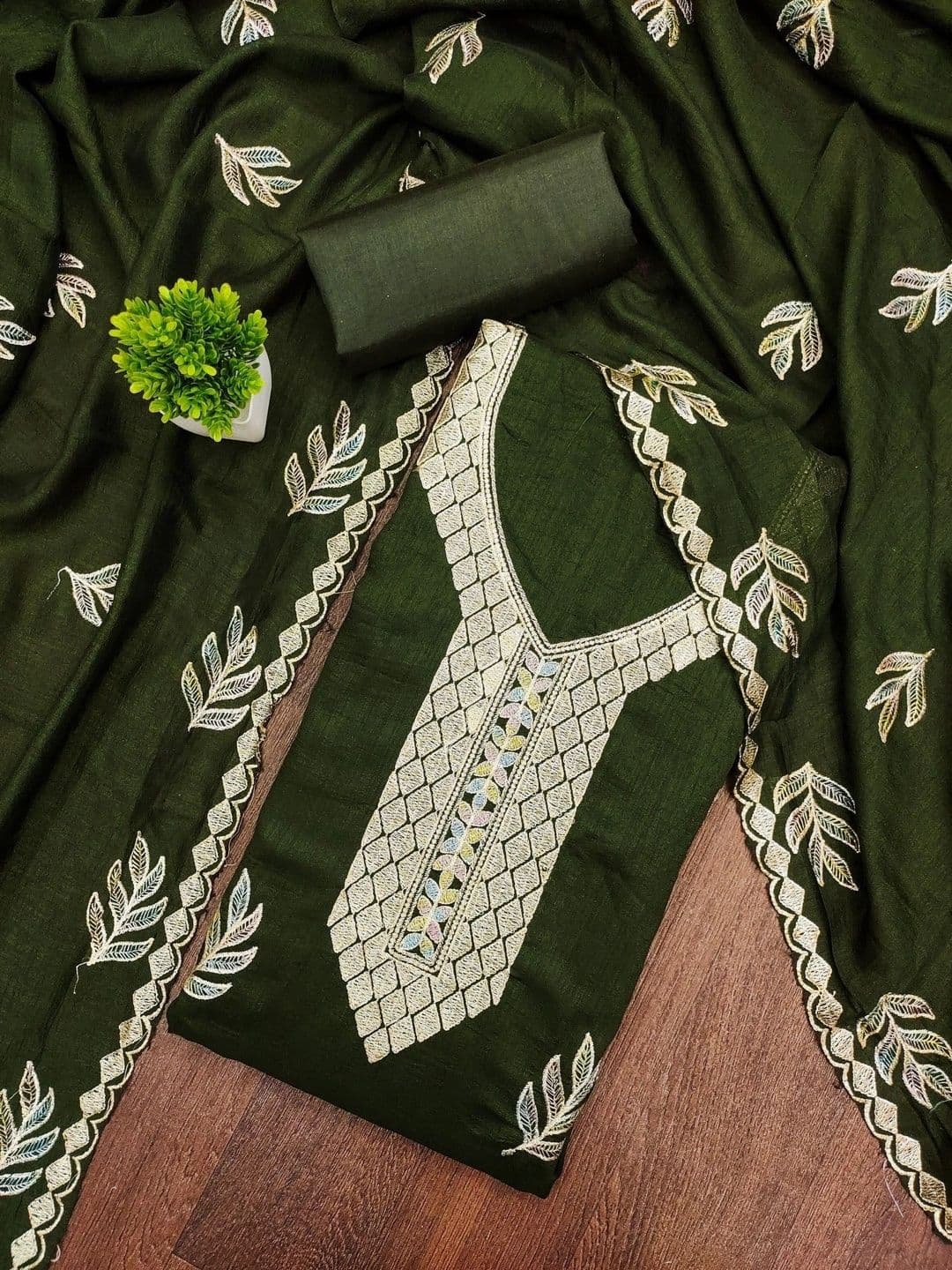 TAVAS Embroidered Pure Cotton Unstitched Dress Material - view 1