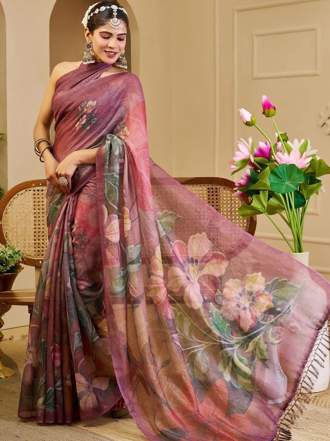 ZAMUNA Floral Tissue Designer Bhagalpuri Saree - view 1