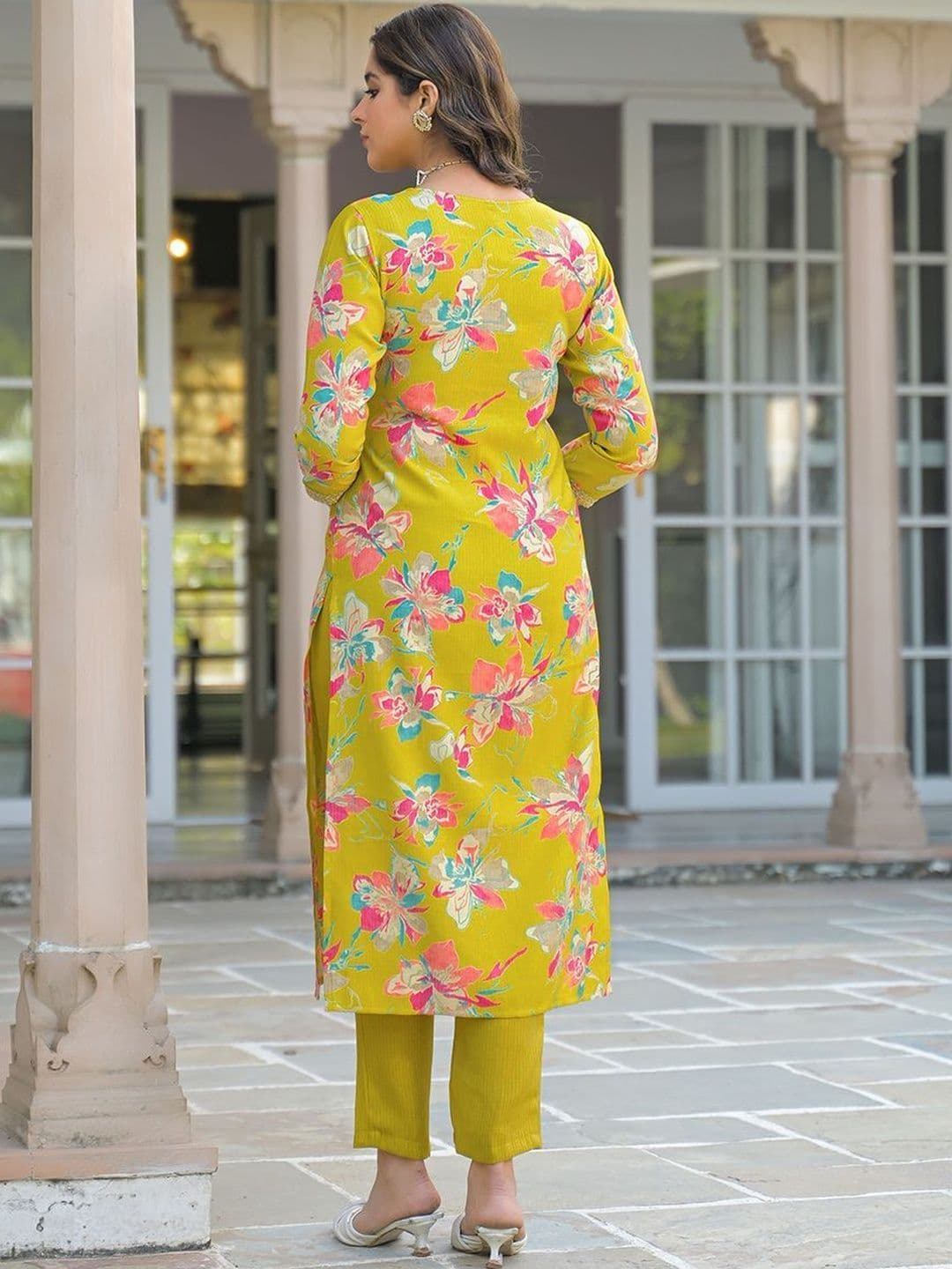 KALINI Women Floral Printed Regular Thread Work Kurta with Trousers & With Dupatta thumbnail 7