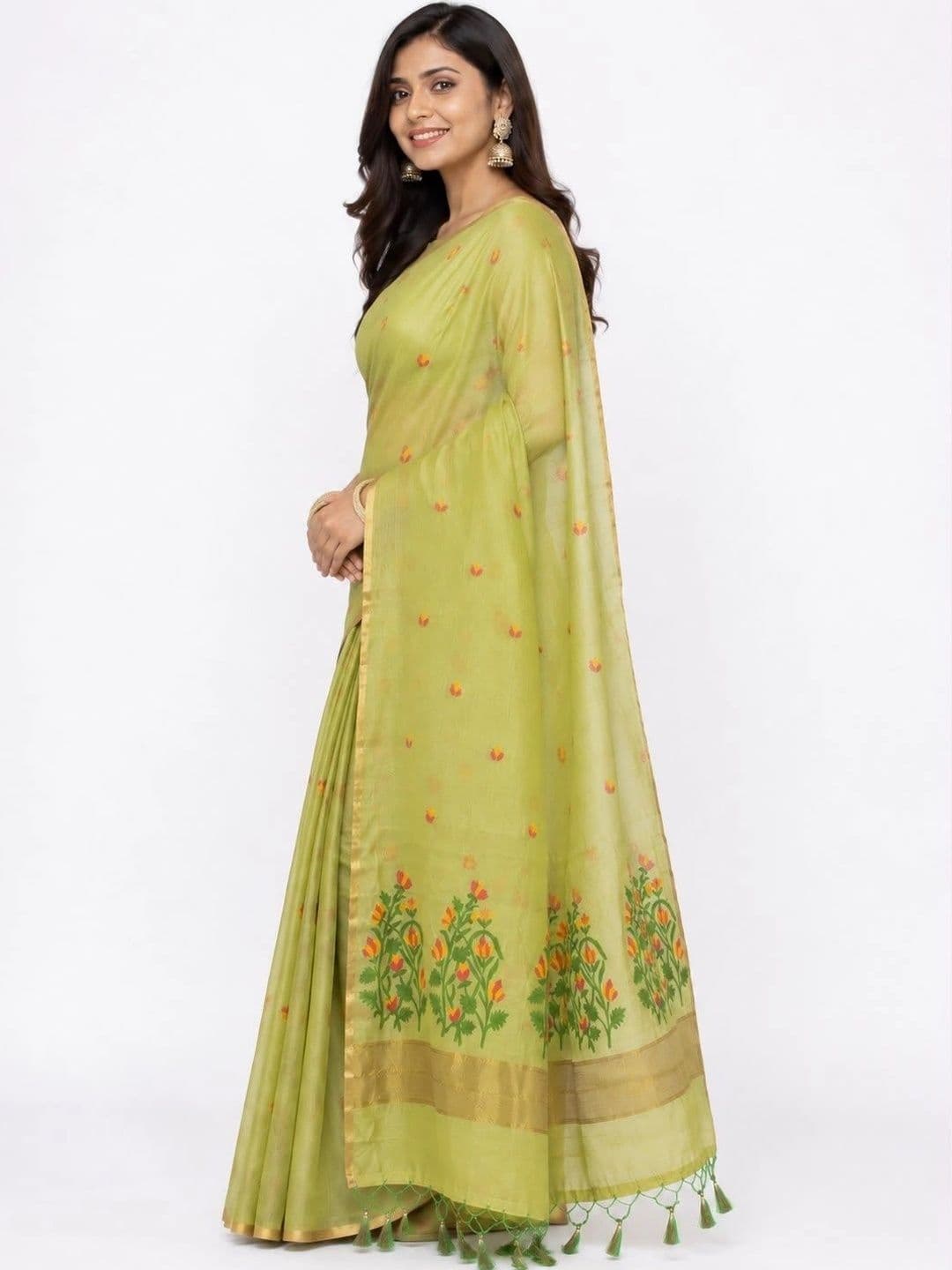 Sangria Floral Embroidered Pure Linen Saree thumbnail 6